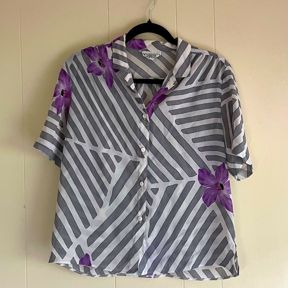 Vintage 1970’s Floral Block Print Button Down Campus Casuals of California